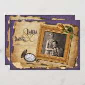 ヴィンテージの紫色の金ゴールドフレームの写真の結婚式の招待II 招待状 (正面/裏面)