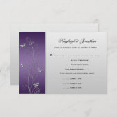 ヴィンテージの紫色の銀製の花の蝶RSVP 出欠カード (正面/裏面)