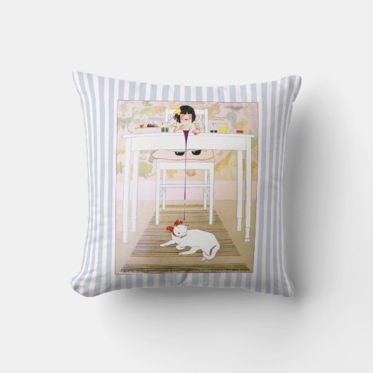 ヴィンテージの紫色Oops猫の枕 クッション (正面)