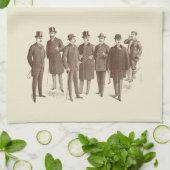 ヴィンテージの紳士の19世紀の人のファッションのブラウンベージュ色 キッチンタオル (折り畳み)