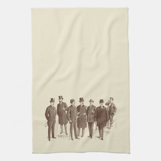 ヴィンテージの紳士の19世紀の人のファッションのブラウンベージュ色 キッチンタオル (縦)