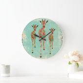 ヴィンテージの紺碧及びこはく色のキリンの時計 ラージ壁時計 (ホーム)