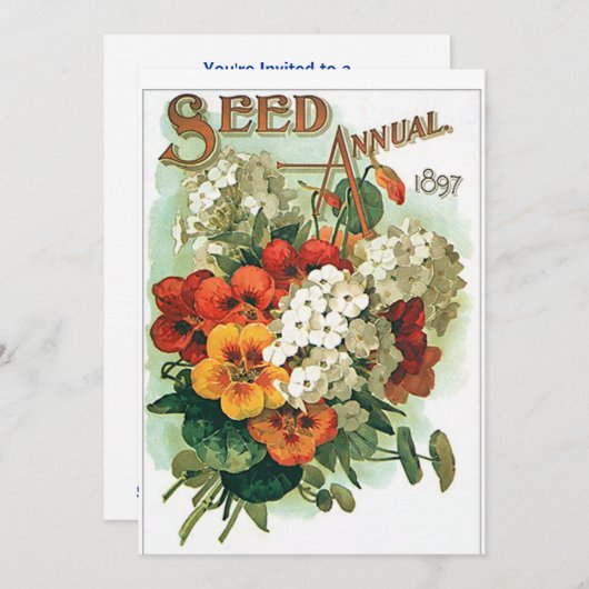 ヴィンテージの組み合わせ花のシードパケット 招待状 (正面/裏面)
