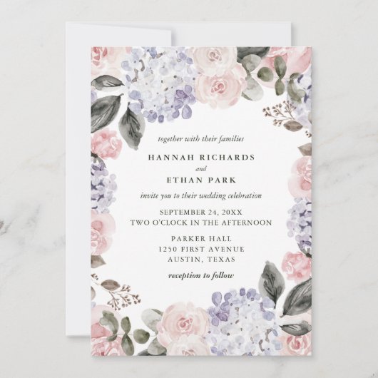 ヴィンテージの結婚する黙した水彩画の花柄| 招待状 (正面)