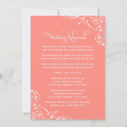 ヴィンテージの結婚サンゴのリハーサルと夕食 招待状 (正面)