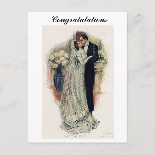 ヴィンテージの結婚式のベルの花嫁と花婿 ポストカード (正面)