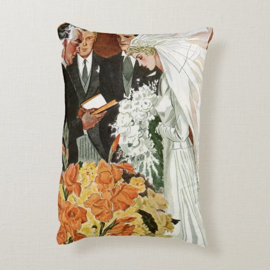 ヴィンテージの結婚式の儀式と花嫁と花婿 アクセントクッション (裏面(縦))