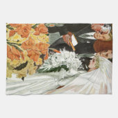ヴィンテージの結婚式の儀式と花嫁と花婿 キッチンタオル (横)