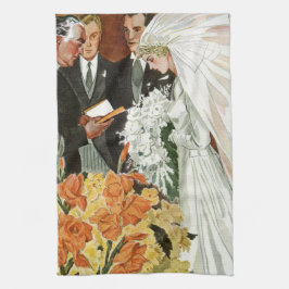 ヴィンテージの結婚式の儀式と花嫁と花婿 キッチンタオル