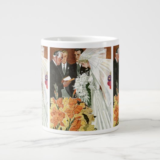 ヴィンテージの結婚式の儀式と花嫁と花婿 ジャンボコーヒーマグカップ (正面)