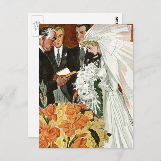ヴィンテージの結婚式の儀式と花嫁と花婿 ポストカード (正面/裏面)