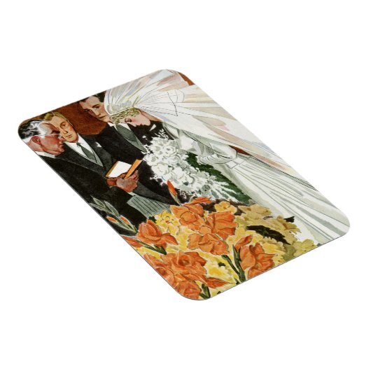 ヴィンテージの結婚式の儀式と花嫁と花婿 マグネット (右側)