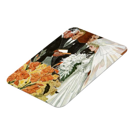 ヴィンテージの結婚式の儀式と花嫁と花婿 マグネット (左側)