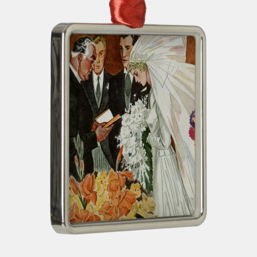 ヴィンテージの結婚式の儀式と花嫁と花婿 メタルオーナメント (右)