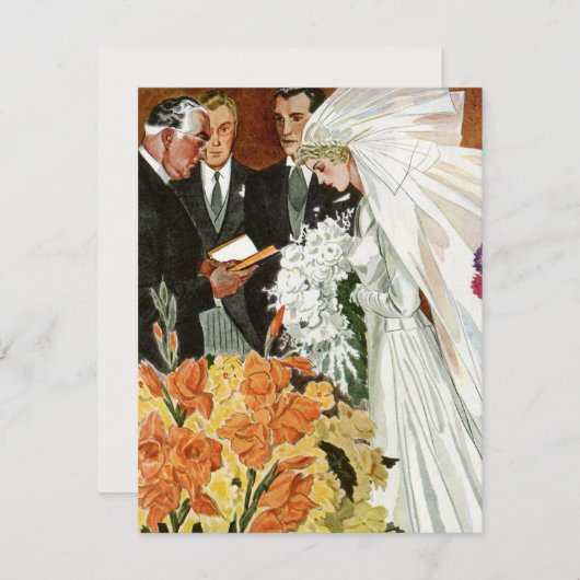 ヴィンテージの結婚式の儀式と花嫁と花婿 招待状 (正面/裏面)