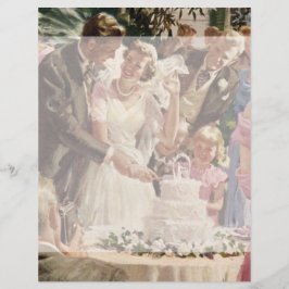 ヴィンテージの結婚式の新郎新婦ケーキを切る