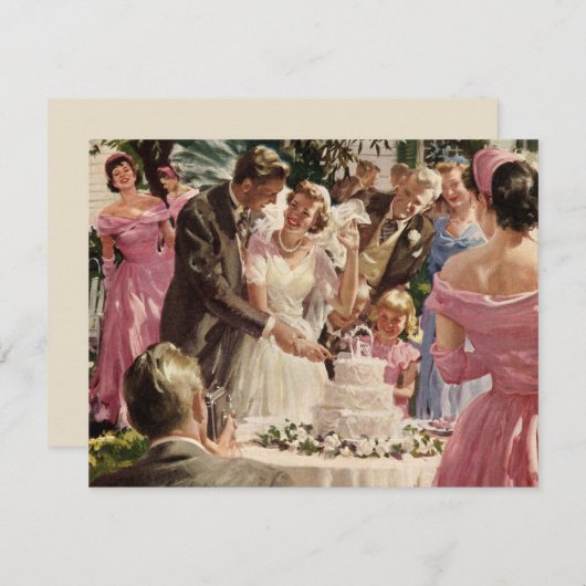 ヴィンテージの結婚式の新郎新婦ケーキを切る (正面/裏面)