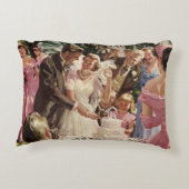 ヴィンテージの結婚式の新郎新婦ケーキを切る アクセントクッション (裏面)