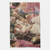 ヴィンテージの結婚式の新郎新婦ケーキを切る キッチンタオル (縦)