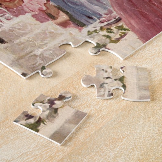 ヴィンテージの結婚式の新郎新婦ケーキを切る ジグソーパズル (側面)