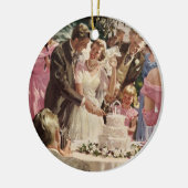 ヴィンテージの結婚式の新郎新婦ケーキを切る セラミックオーナメント (左)