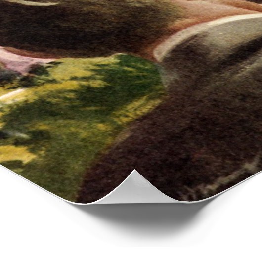 ヴィンテージの結婚式の新郎新婦ケーキを切る ポスター (角)