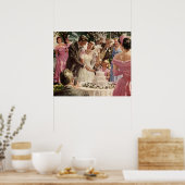 ヴィンテージの結婚式の新郎新婦ケーキを切る ポスター (キッチン)