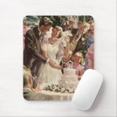 ヴィンテージの結婚式の新郎新婦ケーキを切る マウスパッド (マウス)