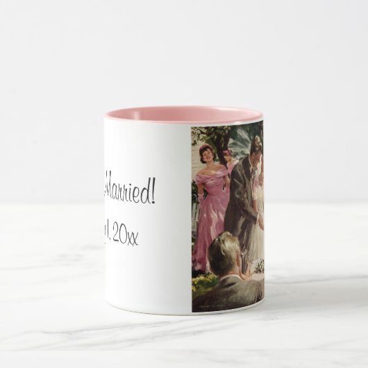 ヴィンテージの結婚式の新郎新婦ケーキを切る マグカップ (中央)