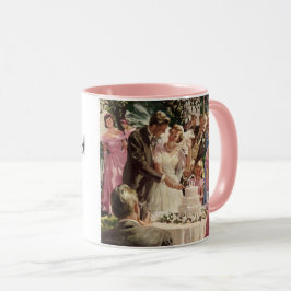 ヴィンテージの結婚式の新郎新婦ケーキを切る マグカップ