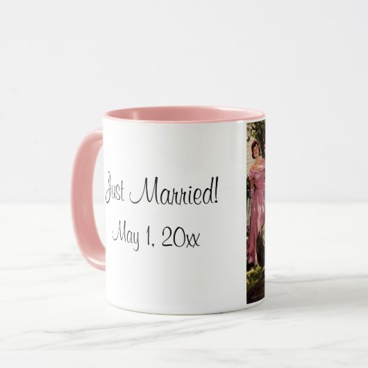 ヴィンテージの結婚式の新郎新婦ケーキを切る マグカップ (正面左)