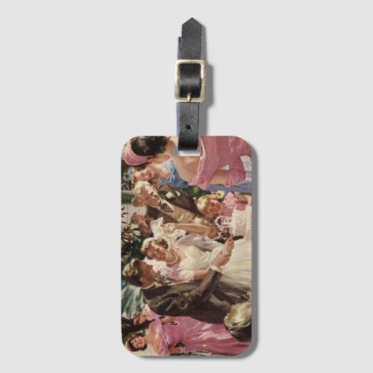 ヴィンテージの結婚式の新郎新婦ケーキを切る ラゲッジタグ (正面縦)