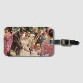 ヴィンテージの結婚式の新郎新婦ケーキを切る ラゲッジタグ (正面横)