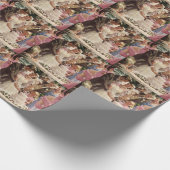 ヴィンテージの結婚式の新郎新婦ケーキを切る ラッピングペーパー (角)