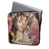 ヴィンテージの結婚式の新郎新婦ケーキを切る ラップトップスリーブ (正面左)