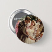 ヴィンテージの結婚式の新郎新婦ケーキを切る 缶バッジ (正面&裏面)