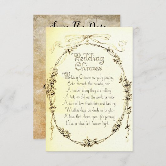 ヴィンテージの結婚式の詩、結婚式の日付を保存 (正面/裏面)