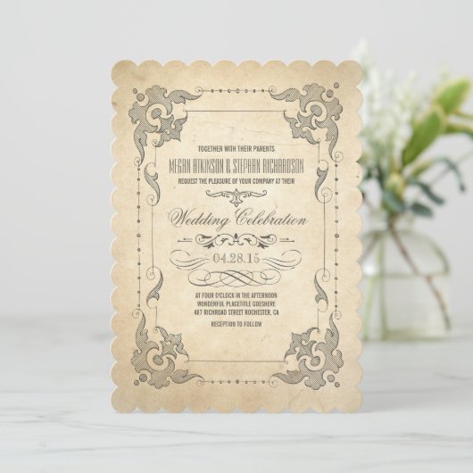 ヴィンテージの結婚式招待状のアンティークの華麗さ 招待状 (スタンド正面)