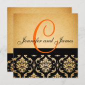 ヴィンテージの結婚式招待状のオレンジモノグラムのダマスク織 招待状 (正面/裏面)