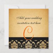 ヴィンテージの結婚式招待状のオレンジモノグラムのダマスク織 招待状 (裏面)