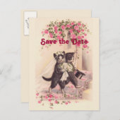 ヴィンテージの結婚式猫が日付はがきを保存 案内ポストカード (正面/裏面)