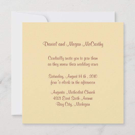 ヴィンテージの結婚式誓約の更新の正方形の招待状 招待状 (裏面)