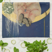 ヴィンテージの結婚式、かわいい新郎新婦の月 キッチンタオル (折り畳み)