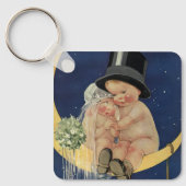 ヴィンテージの結婚式、かわいい新郎新婦の月 キーホルダー (正面)