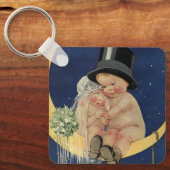 ヴィンテージの結婚式、かわいい新郎新婦の月 キーホルダー (正面)