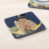 ヴィンテージの結婚式、かわいい新郎新婦の月 コースター (左側)