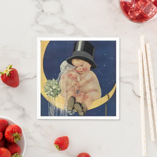 ヴィンテージの結婚式、かわいい新郎新婦の月 スタンダードカクテルナプキン (インサイチュ)