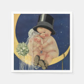 ヴィンテージの結婚式、かわいい新郎新婦の月 スタンダードカクテルナプキン (正面)