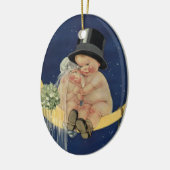 ヴィンテージの結婚式、かわいい新郎新婦の月 セラミックオーナメント (左)
