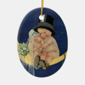 ヴィンテージの結婚式、かわいい新郎新婦の月 セラミックオーナメント (正面)